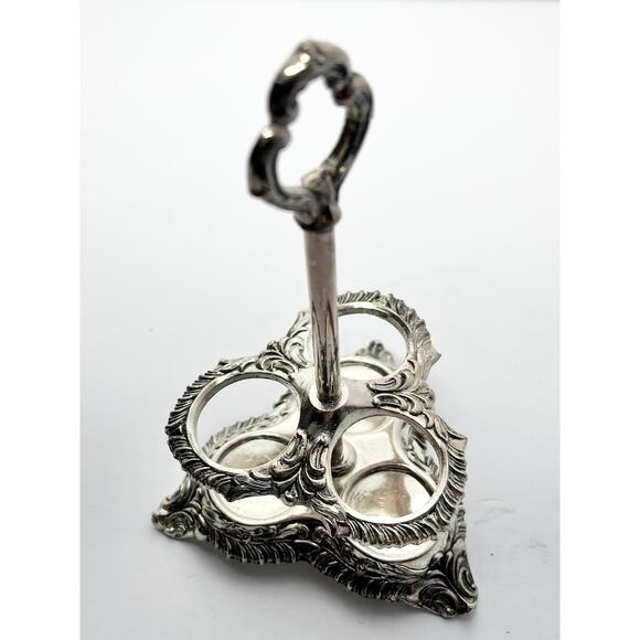 Vintage Silverplate Miniature 3-Shaker Salt & Pepper Cruet, Apple Condiment Dish - Picture 5 of 13